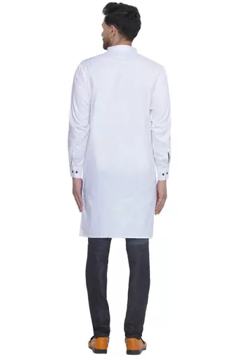 solid cotton long kurta for men (white)
