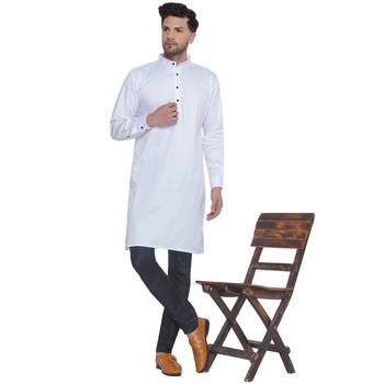 solid cotton long kurta for men (white) 5