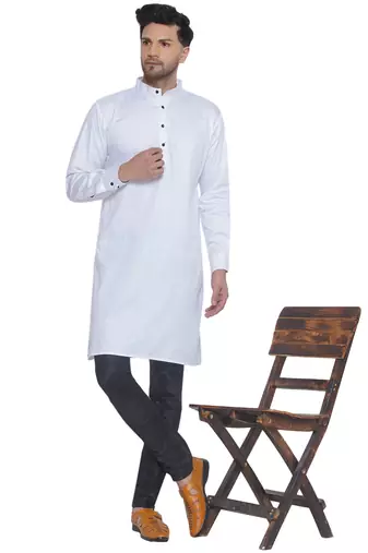 solid cotton long kurta for men (white)