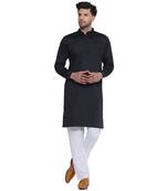 solid cotton long kurta for men (black)