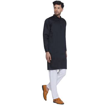 solid cotton long kurta for men (black) 2