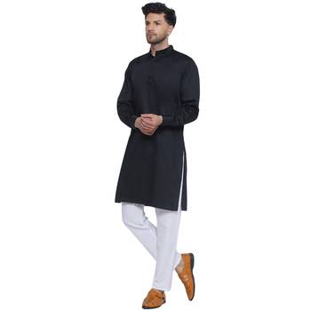 solid cotton long kurta for men (black) 3