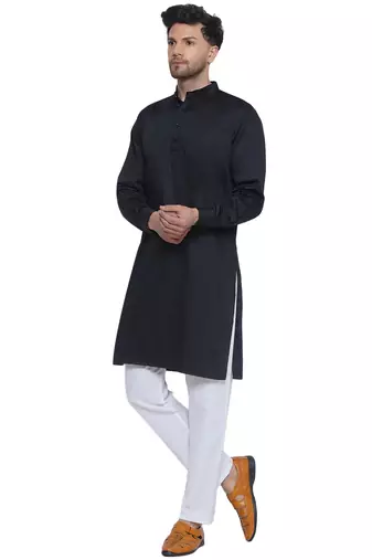 solid cotton long kurta for men (black)