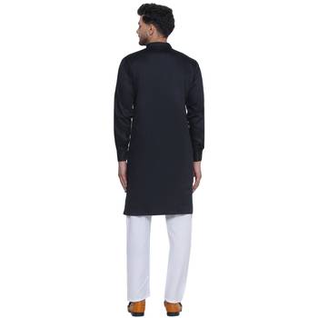 solid cotton long kurta for men (black) 4