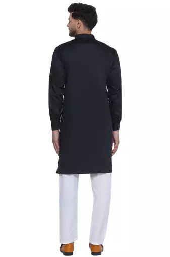 solid cotton long kurta for men (black)