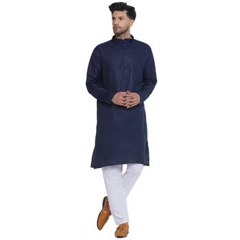 solid cotton long kurta for men (blue) 1