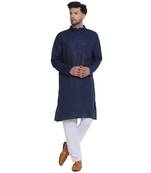 solid cotton long kurta for men (blue)