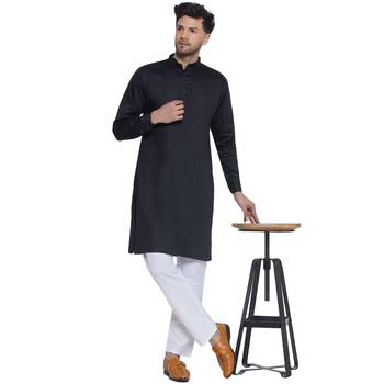 solid cotton long kurta for men (black) 5