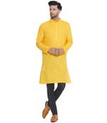 solid cotton long kurta for men (yellow)