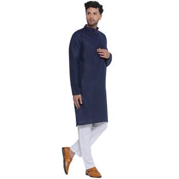 solid cotton long kurta for men (blue) 2