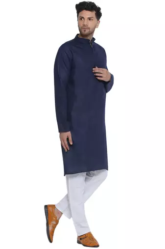 solid cotton long kurta for men (blue)