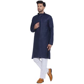 solid cotton long kurta for men (blue) 3