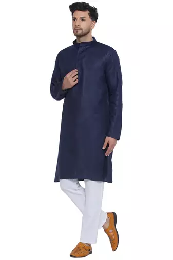 solid cotton long kurta for men (blue)