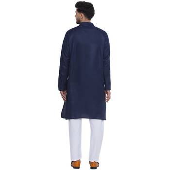 solid cotton long kurta for men (blue) 4