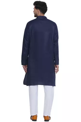 solid cotton long kurta for men (blue)