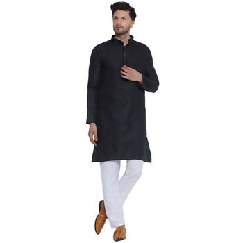 solid cotton long kurta for men (black) 1