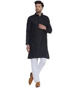 solid cotton long kurta for men (black)