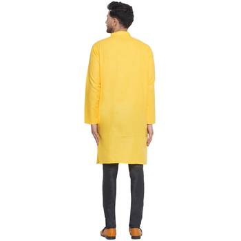 solid cotton long kurta for men (yellow) 4