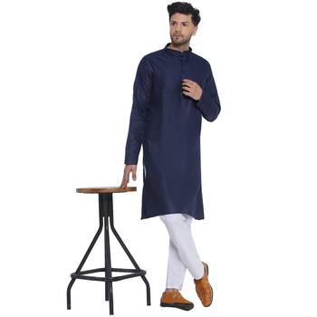 solid cotton long kurta for men (blue) 5