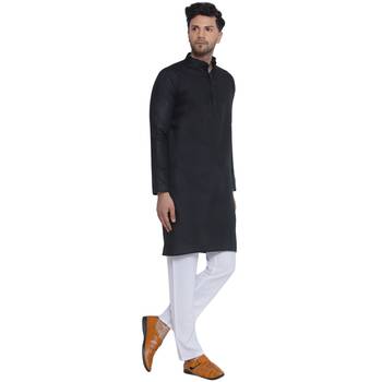 solid cotton long kurta for men (black) 2