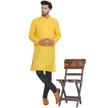 solid cotton long kurta for men (yellow) 5