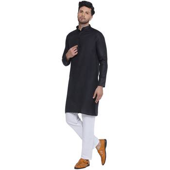solid cotton long kurta for men (black) 3