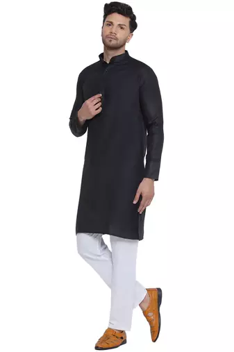 solid cotton long kurta for men (black)