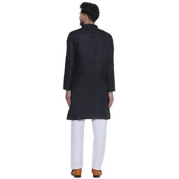 solid cotton long kurta for men (black) 4