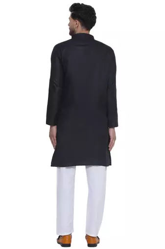 solid cotton long kurta for men (black)