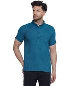 solid rayon half sleeve short kurta for men (turquoise)