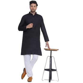 solid cotton long kurta for men (black) 5