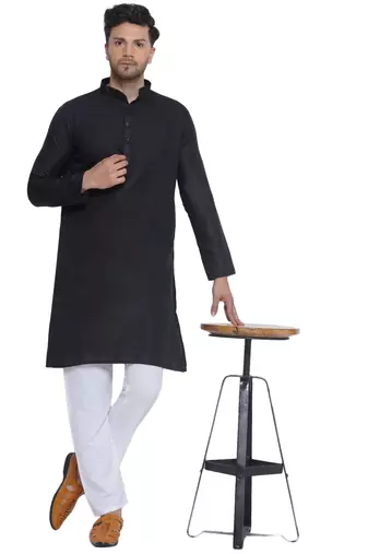 solid cotton long kurta for men (black)