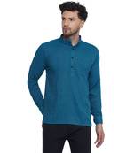 solid rayon full sleeve short kurta for men (turquoise)