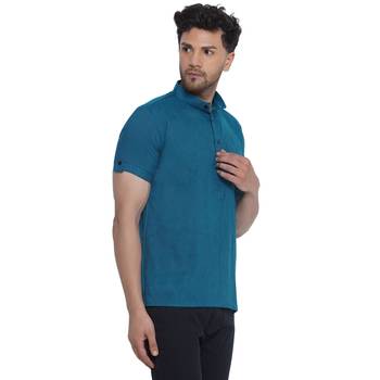 solid rayon half sleeve short kurta for men (turquoise) 2