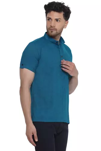 solid rayon half sleeve short kurta for men (turquoise)