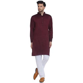 solid rayon long kurta for men (wine) 1