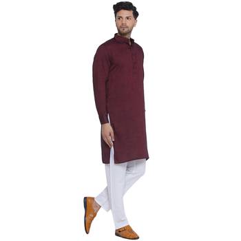 solid rayon long kurta for men (wine) 2