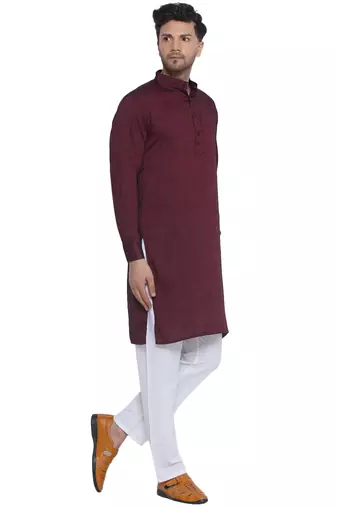 solid rayon long kurta for men (wine)