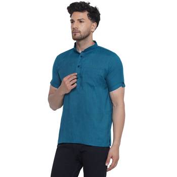 solid rayon half sleeve short kurta for men (turquoise) 3