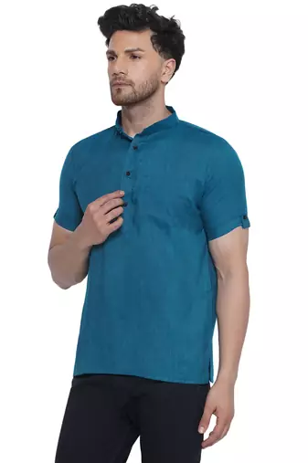 solid rayon half sleeve short kurta for men (turquoise)