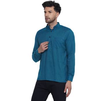 solid rayon full sleeve short kurta for men (turquoise) 3