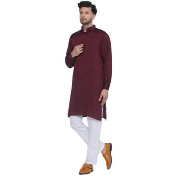 solid rayon long kurta for men (wine) 3