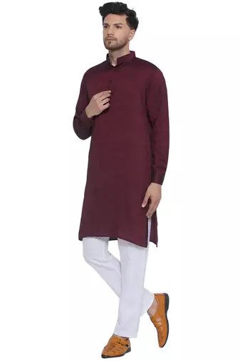 solid rayon long kurta for men (wine)