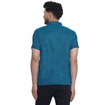 solid rayon half sleeve short kurta for men (turquoise) 4