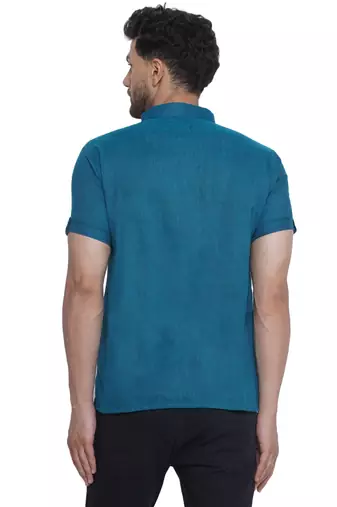 solid rayon half sleeve short kurta for men (turquoise)