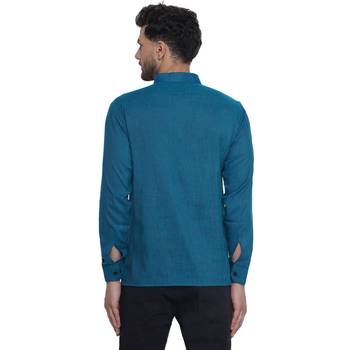 solid rayon full sleeve short kurta for men (turquoise) 4