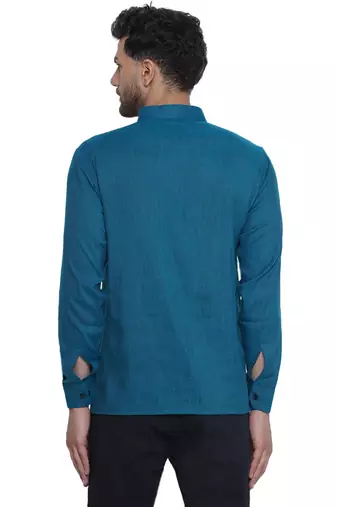 solid rayon full sleeve short kurta for men (turquoise)