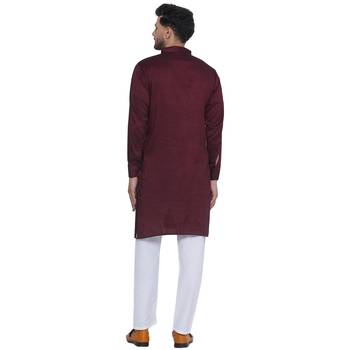 solid rayon long kurta for men (wine) 4