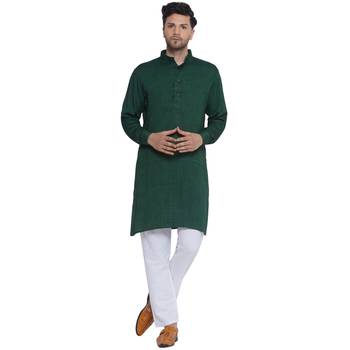 solid rayon long kurta for men (dark green) 1