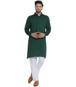 solid rayon long kurta for men (dark green)